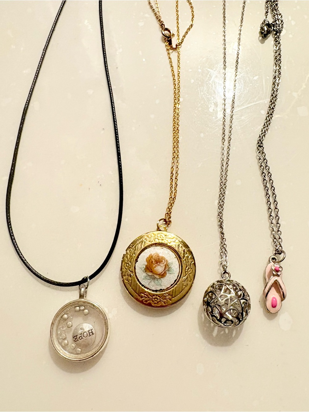 Gold Floral Enamel Locket Necklace & Other Pendants Bundle of 4  NWOT